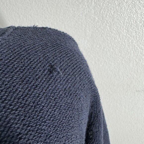 Aemi & Co Size L Frayed Colorblock Crew Neck Sweater Navy/Tan/White Cotton Blend - Picture 6 of 10